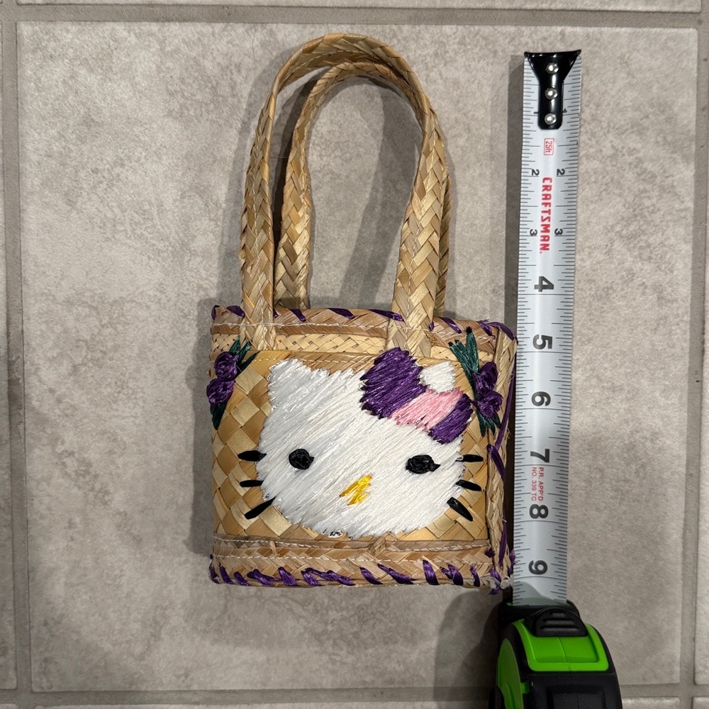 Hello Kitty Woven Straw Mini Tote Bag Sanrio Style Basket Purse Kawaii Summer - Picture 7 of 7